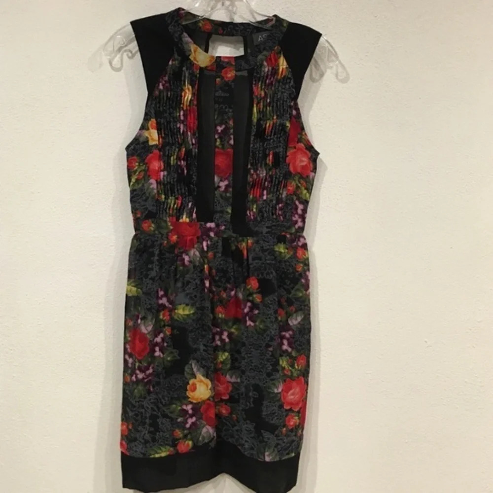 Astr Floral Pleated Mesh Dress Size XS EUC